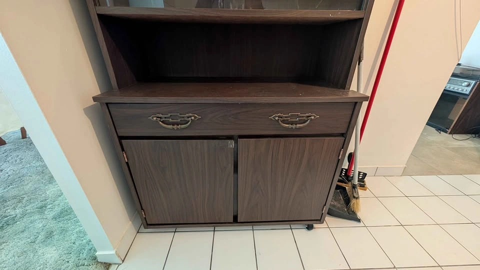 Dark Wood Display Cabinet Hutch Glass Doors Drawers - photo 2