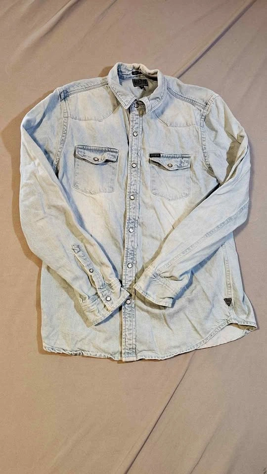 Guess Los Angeles Denim Western Shirt Mens Medium Pearl Snap Lig