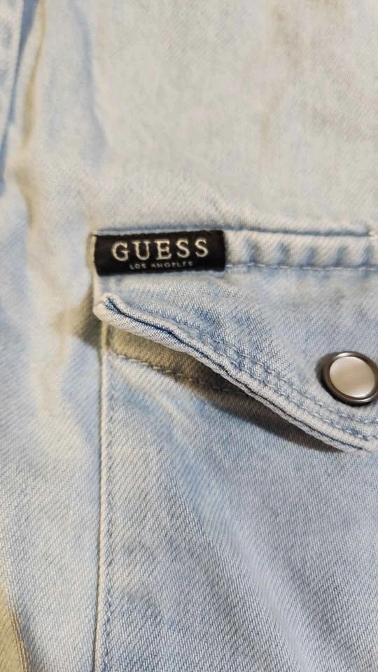 Guess Los Angeles Denim Western Shirt Mens Medium Pearl Snap Lig - photo 2