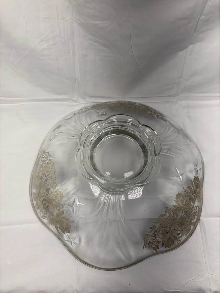Vintage Glass Bowl w Silver Overlay Trim Ruffled Edge 11in - photo 3