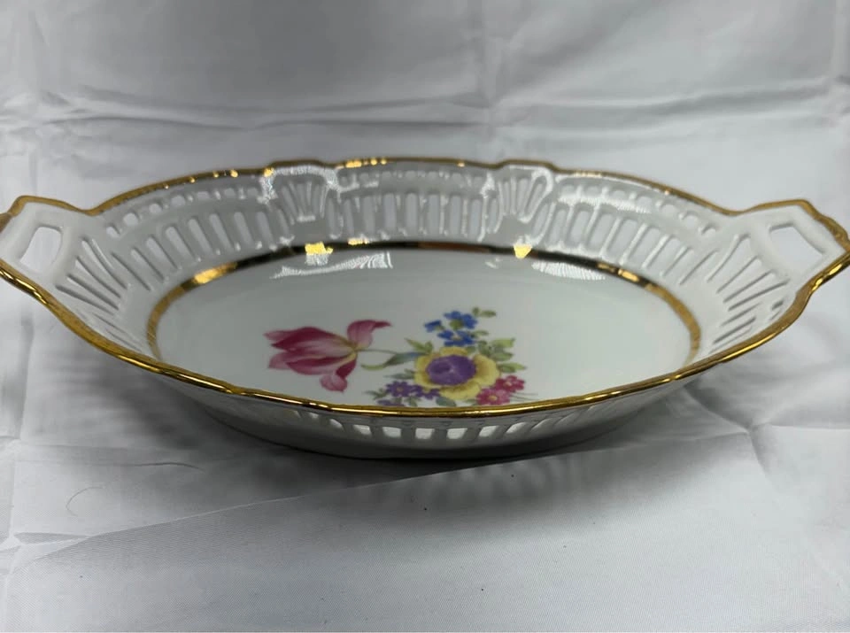 Vintage Schwarzenhammer Bavaria Floral Reticulated Dish - photo 2