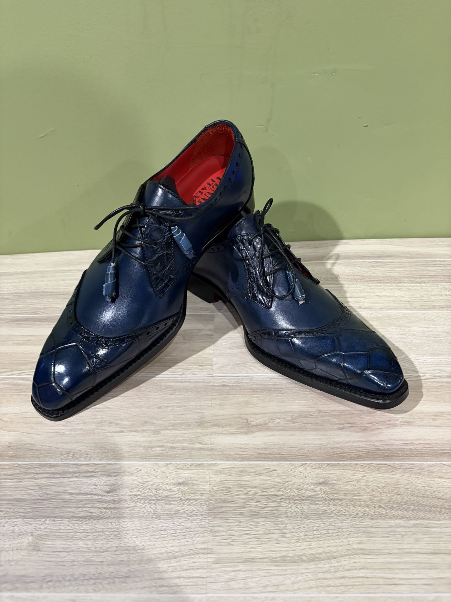 Fennix Italy Shoes Dressy Blue Calf/gator Oxford