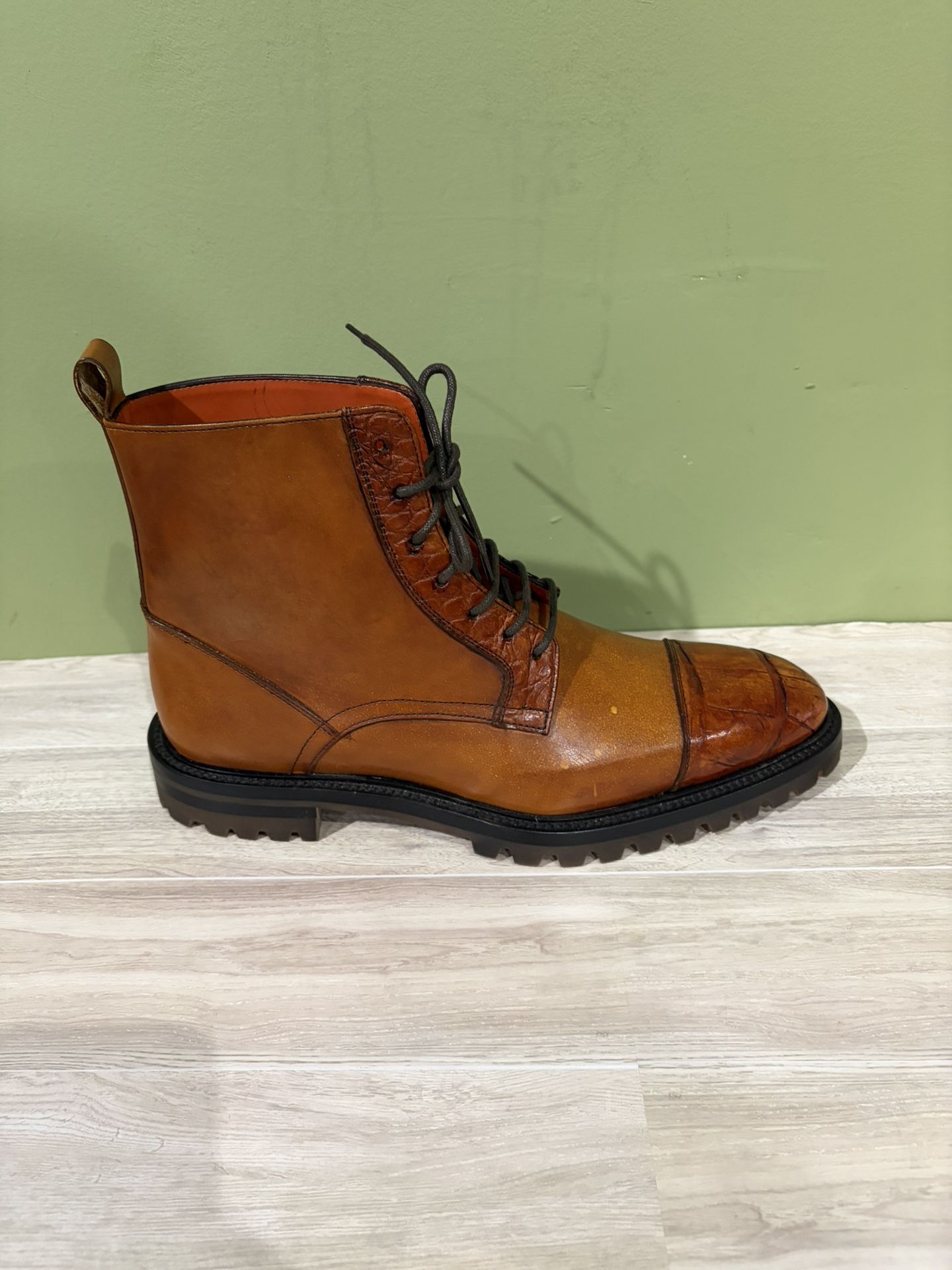 Fennix Italy Combat Boot Cognac Calf/alligator Captoe 10 - photo 2