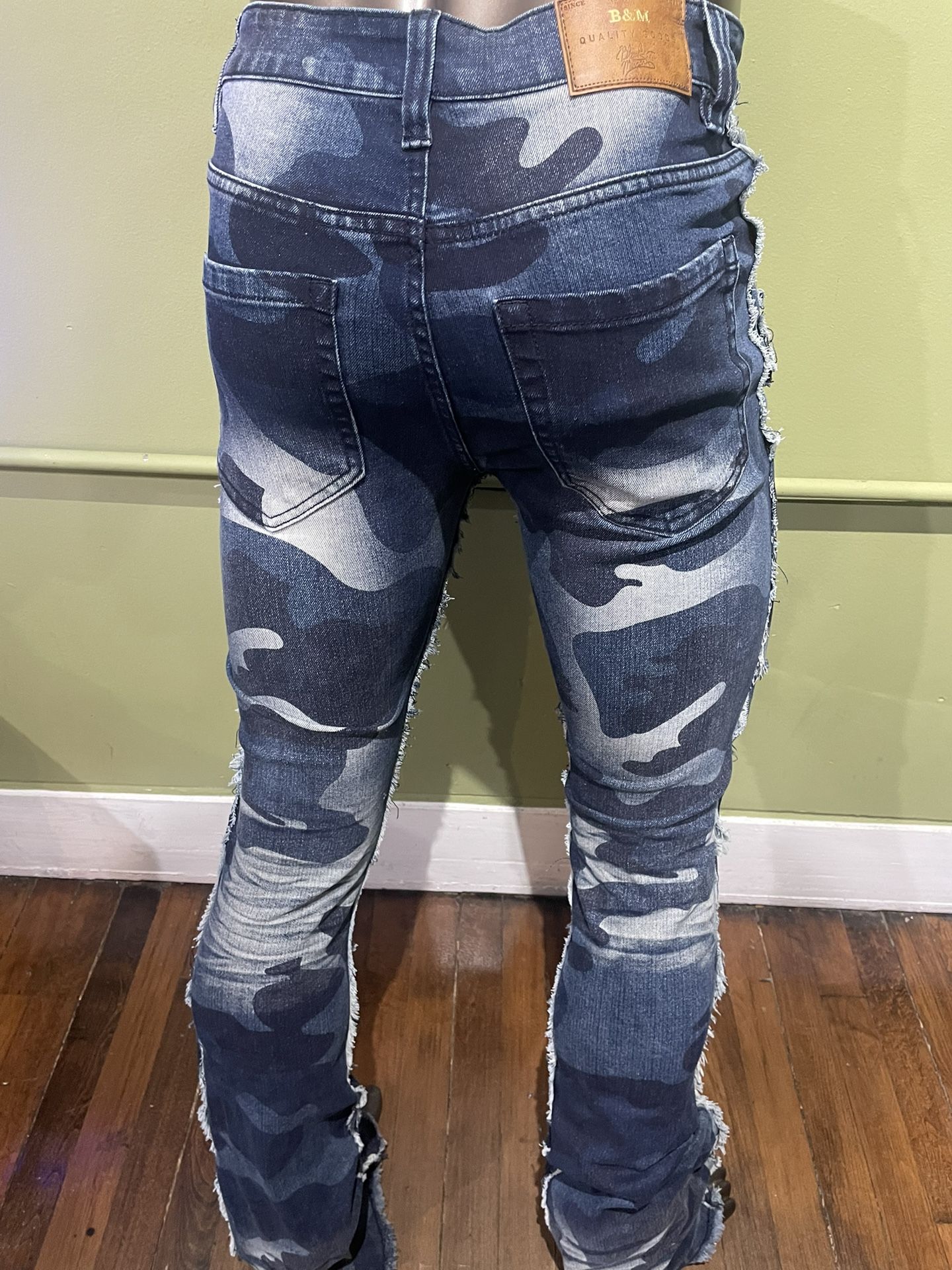Bleecker&Mercer Denim Jean Blue Camo Stack Flare Fit - photo 2