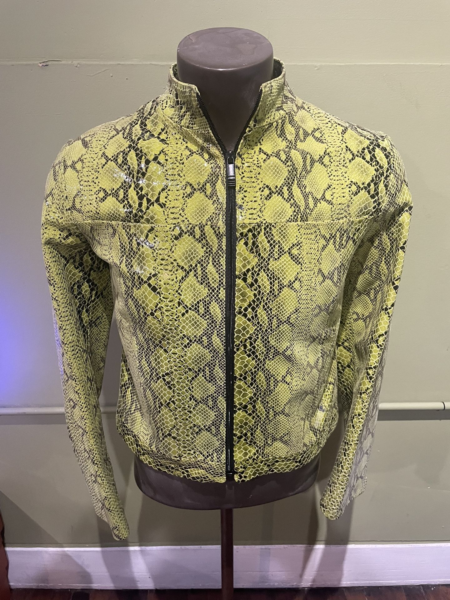 Vera Pelle Women Jacket Leather Snake Print Green M