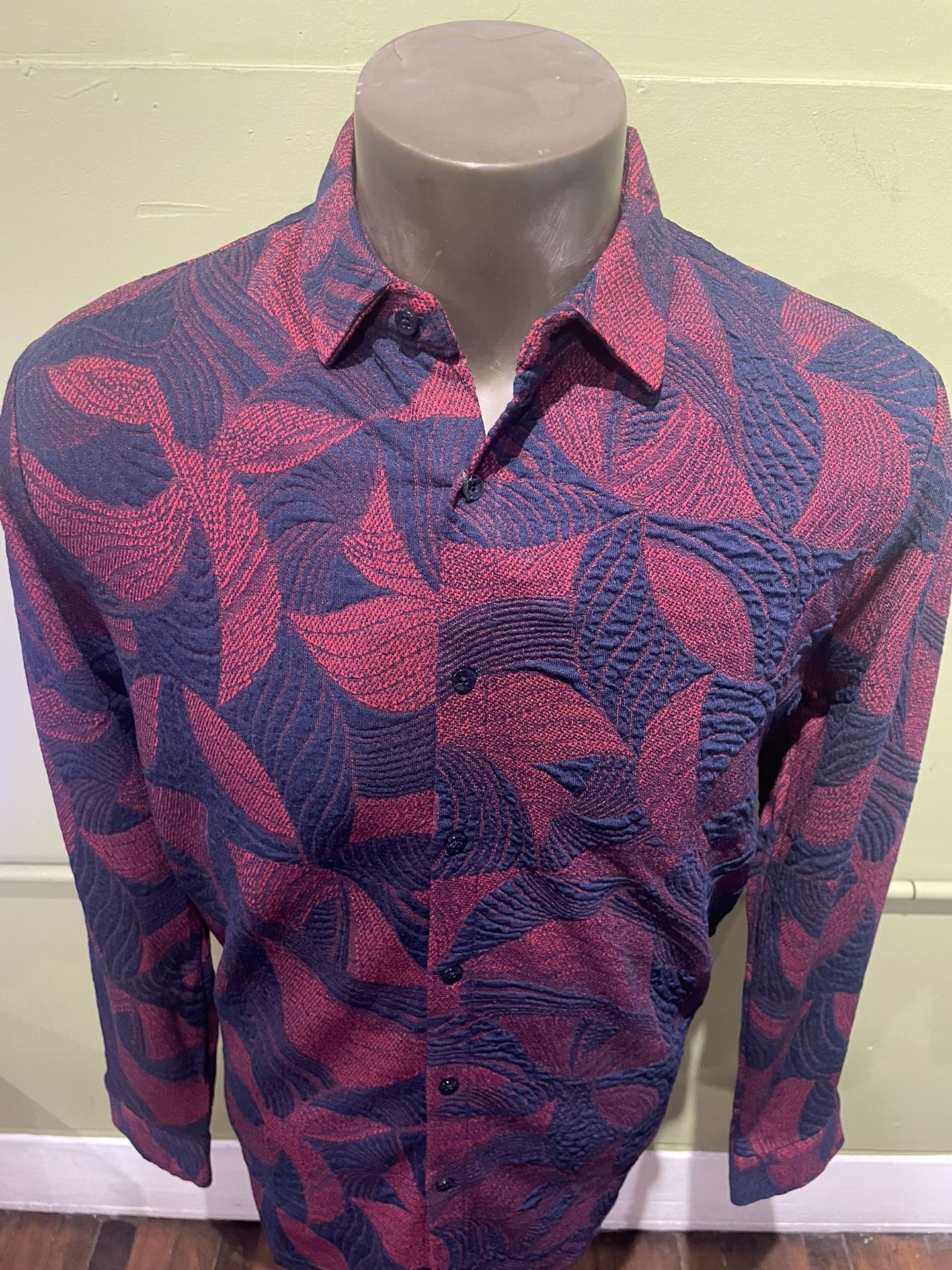 Deniko Shirt Button Front Blue/burgundy Floral
