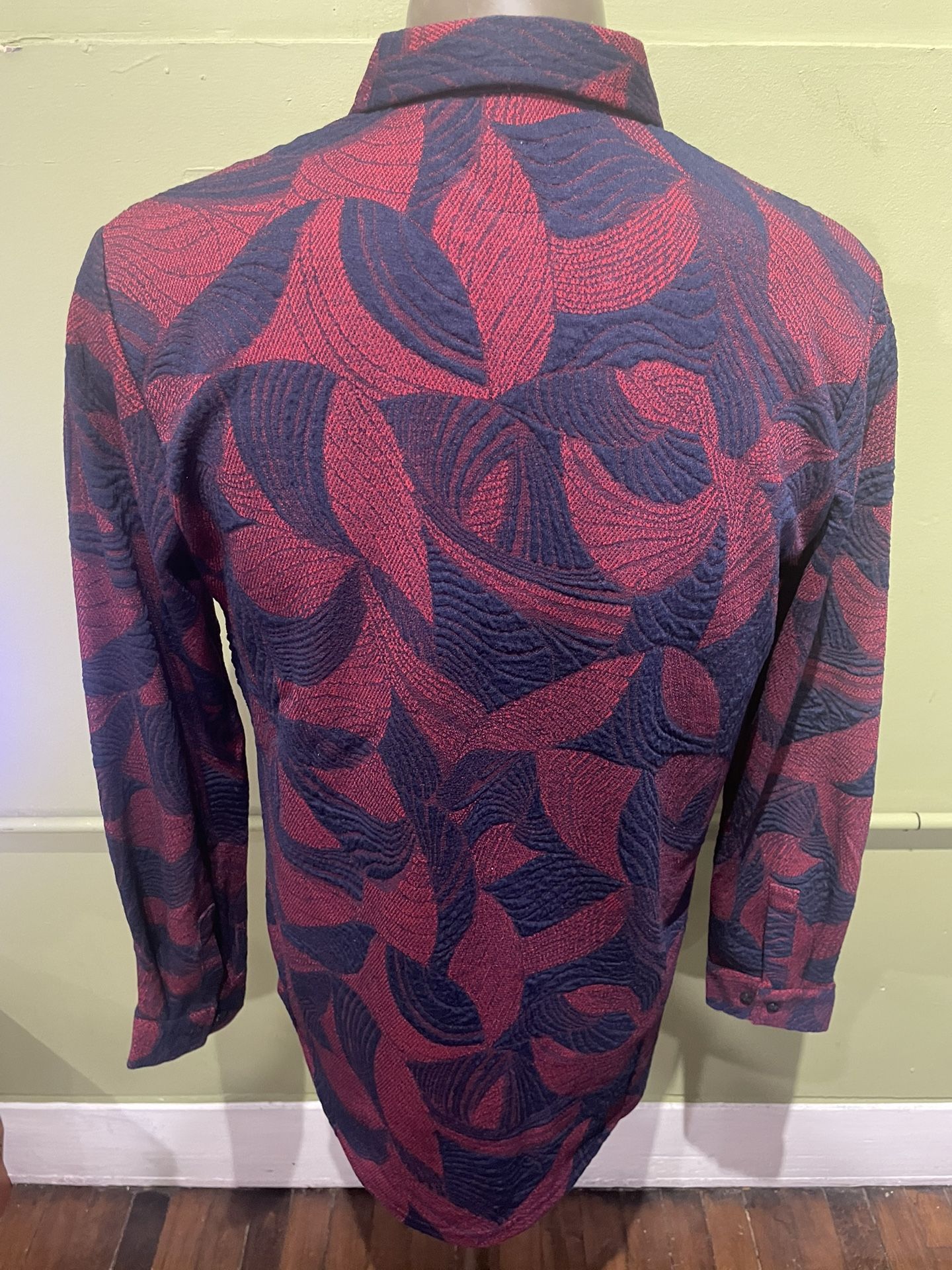 Deniko Shirt Button Front Blue/burgundy Floral - photo 2