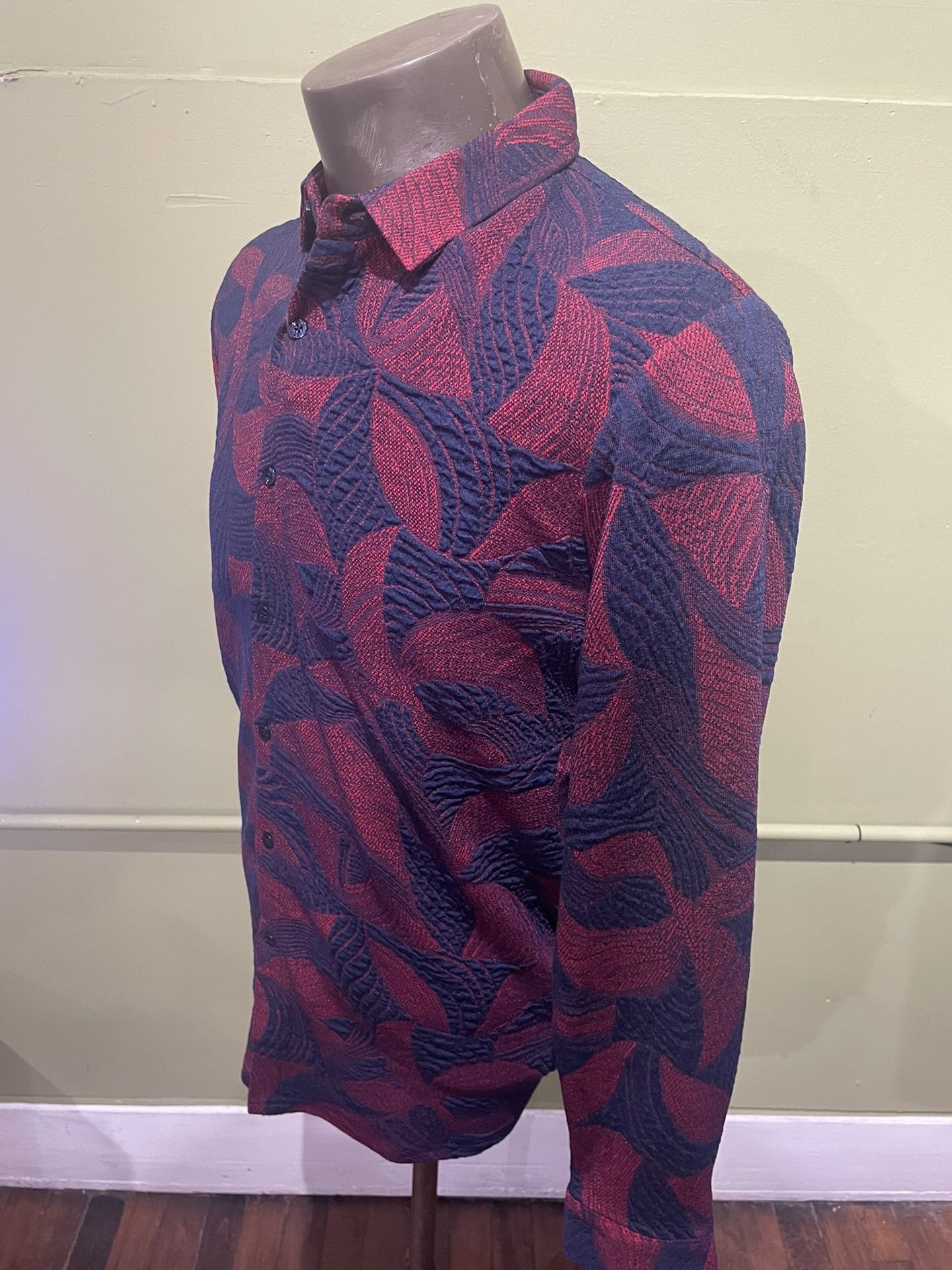 Deniko Shirt Button Front Blue/burgundy Floral - photo 3