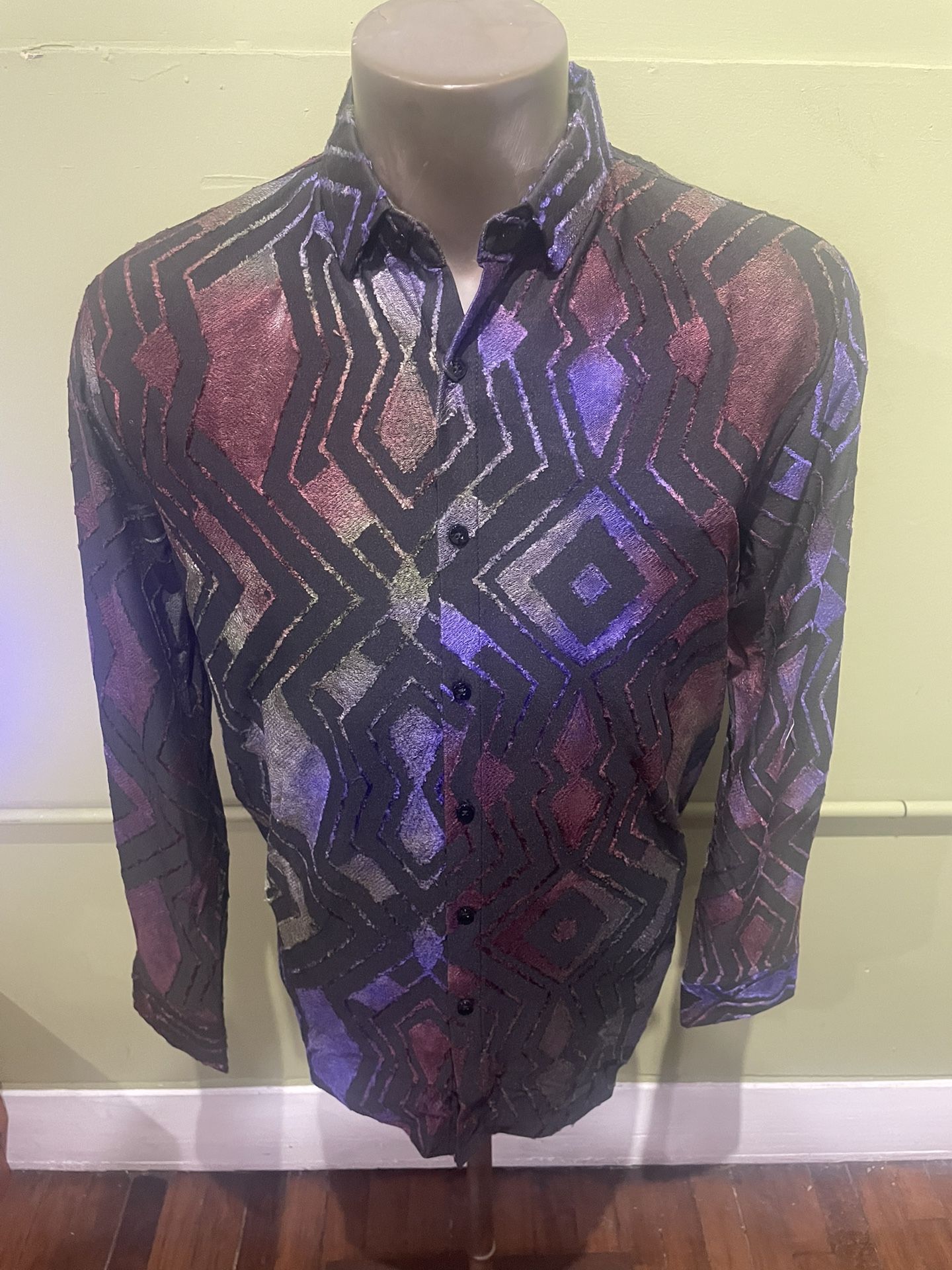 Deniko Shirt Button Front Black/purple Regular Fit