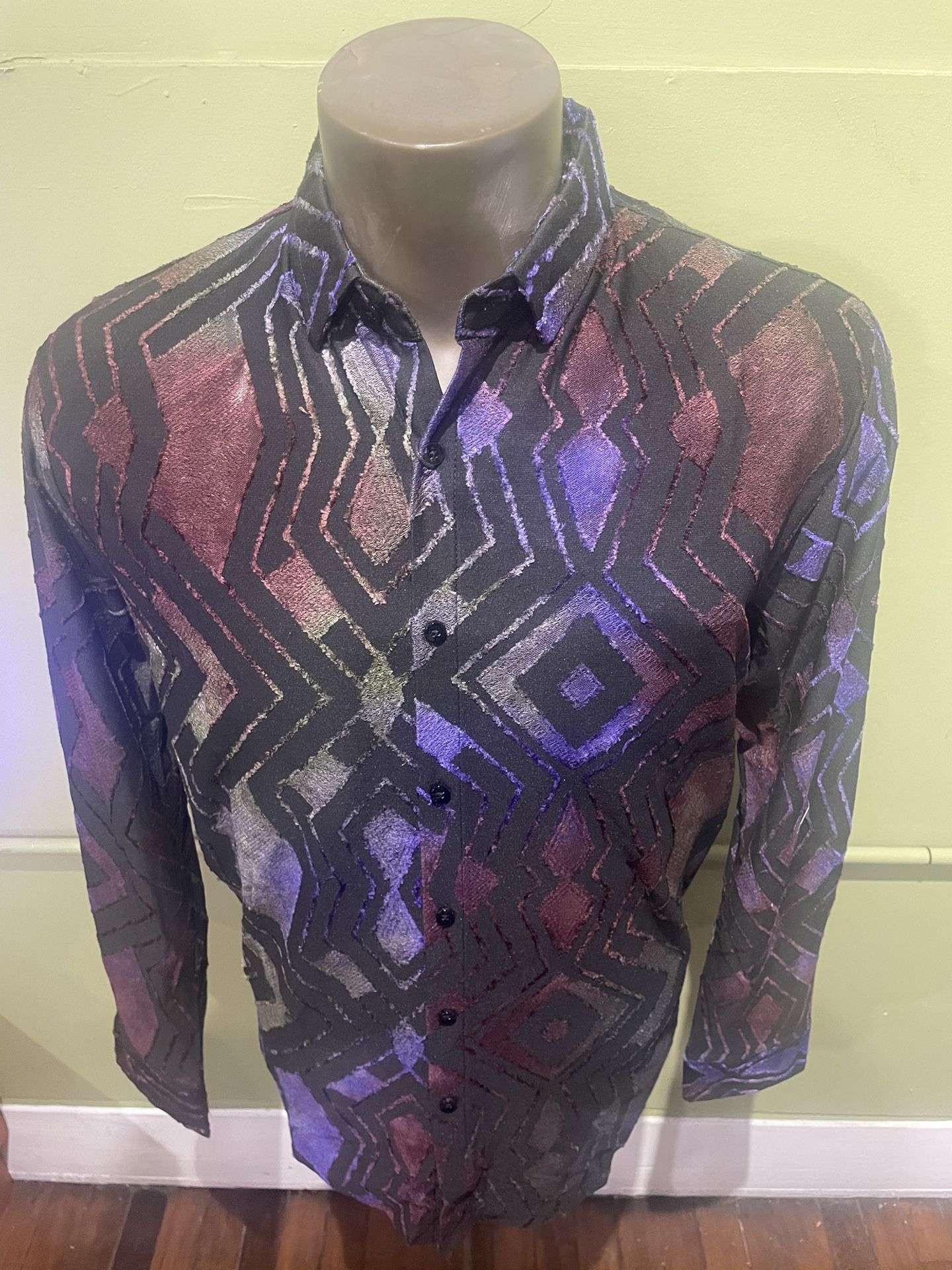 Deniko Shirt Button Front Black/purple Regular Fit - photo 4