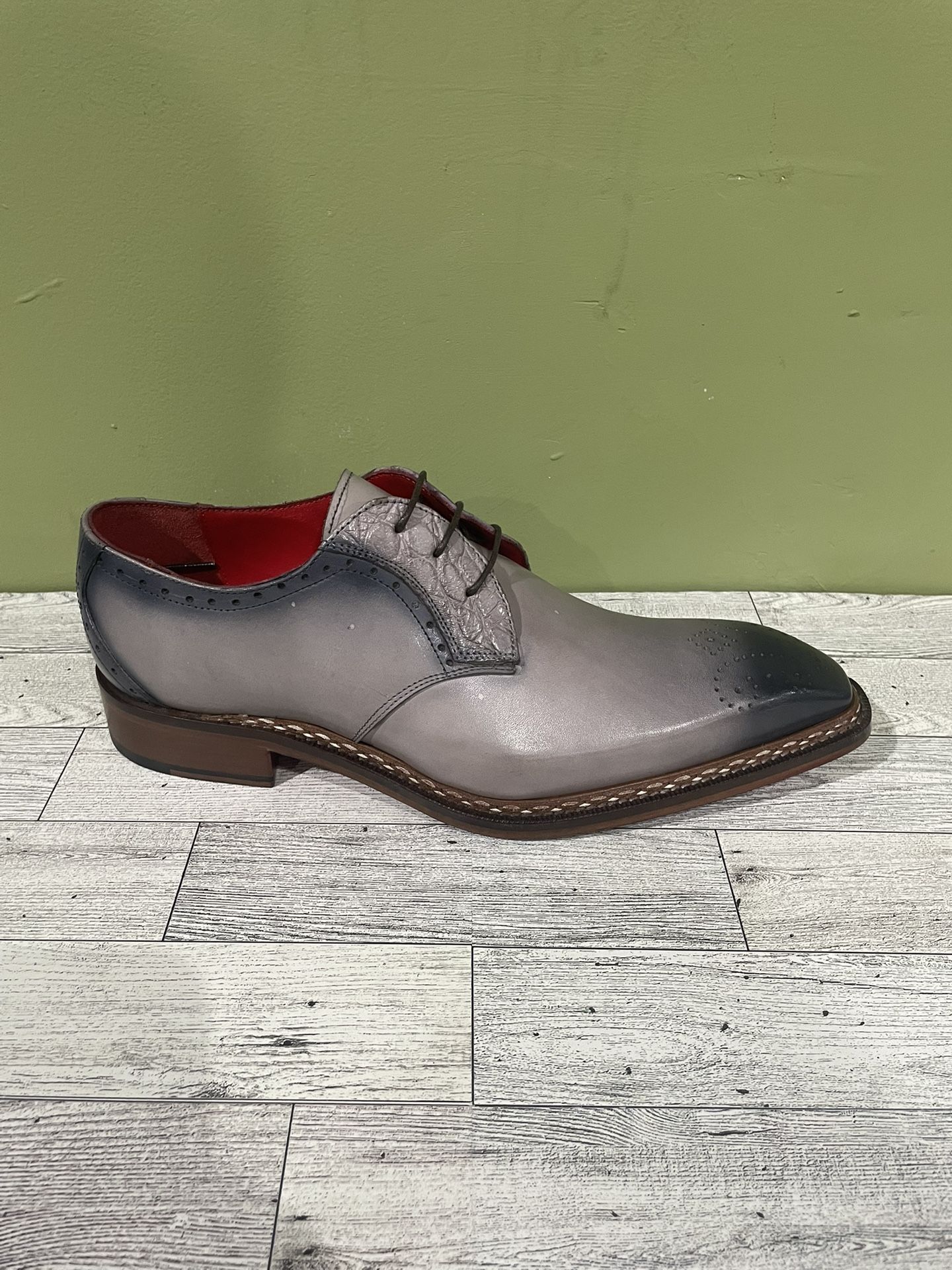 Fennix Italy Dress Shoes Gray Calf/gator Oxford - photo 2