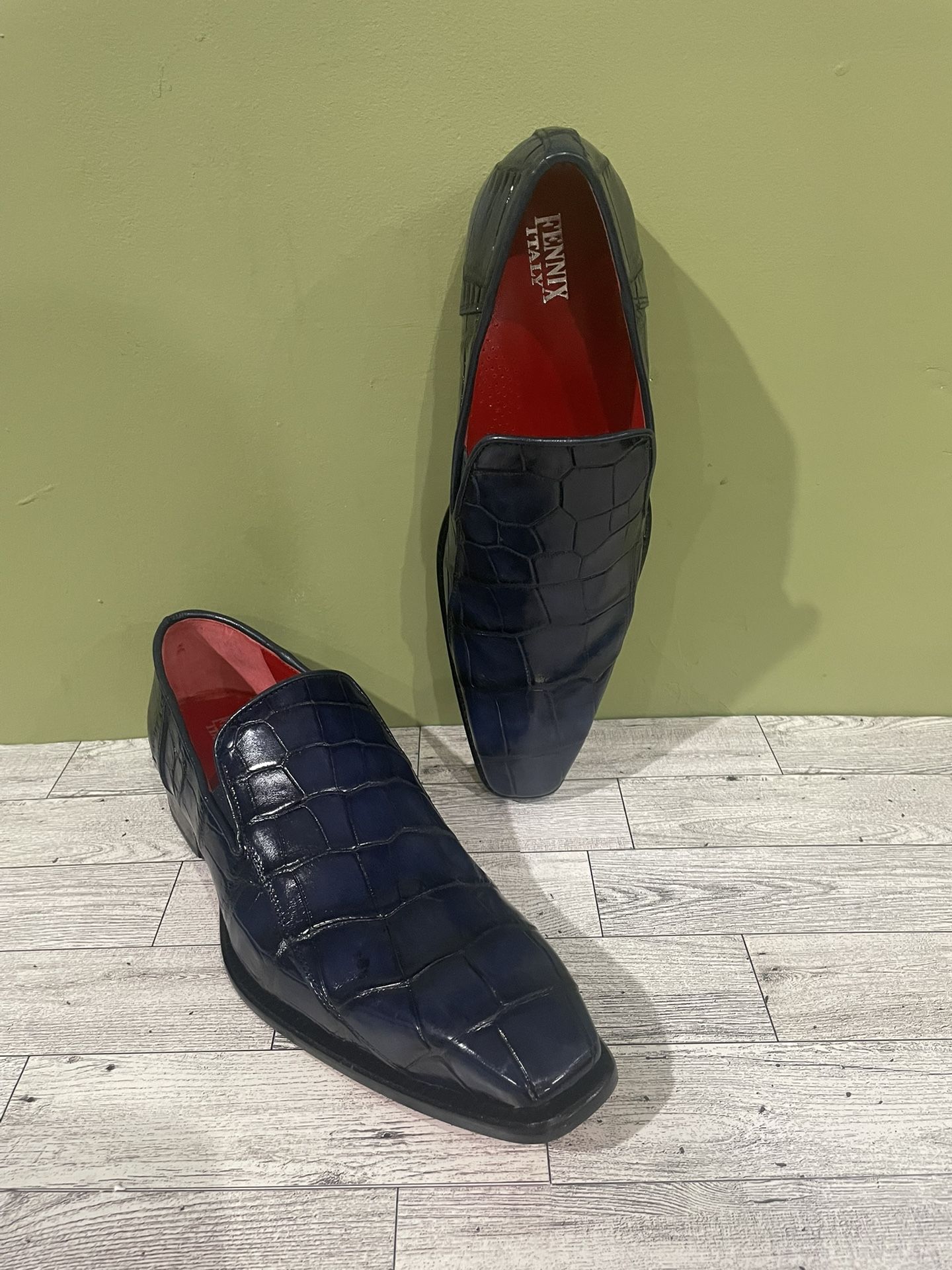 Fennix Italy Shoes Dressy Navy Alligator Slip On Sz 10