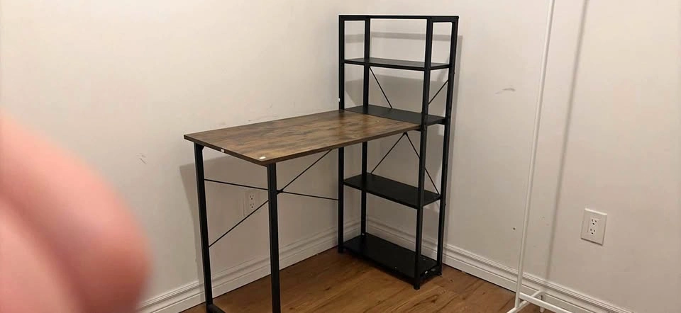Rustic Wood and Metal Computer Desk with Shelves