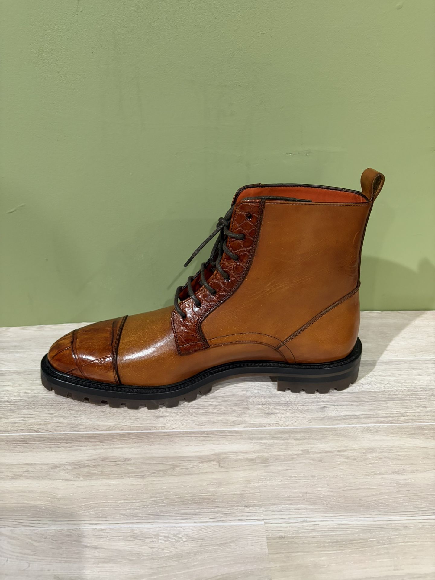 Fennix Italy Combat Boot Cognac Calf/alligator Captoe 10 - photo 3