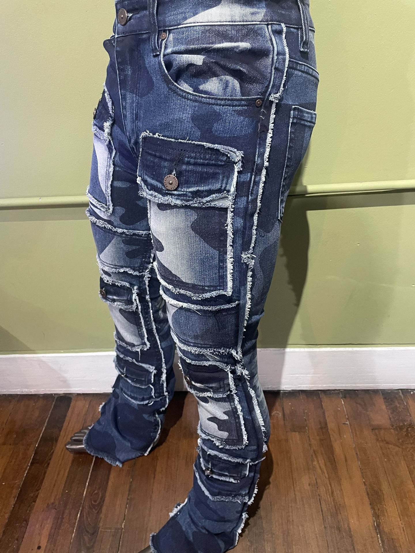 Bleecker&Mercer Denim Jean Blue Camo Stack Flare Fit - photo 3