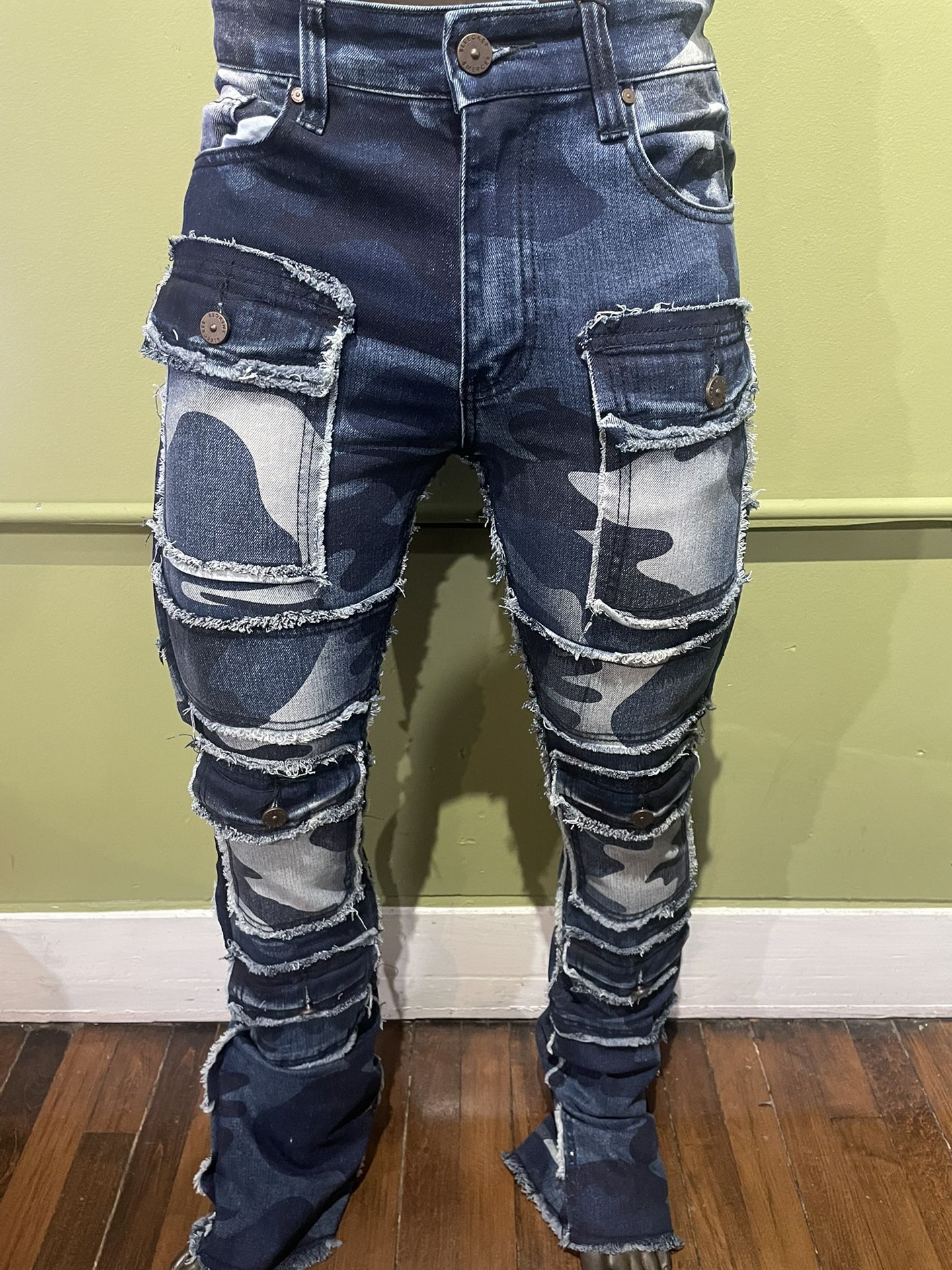 Bleecker&Mercer Denim Jean Blue Camo Stack Flare Fit - photo 4