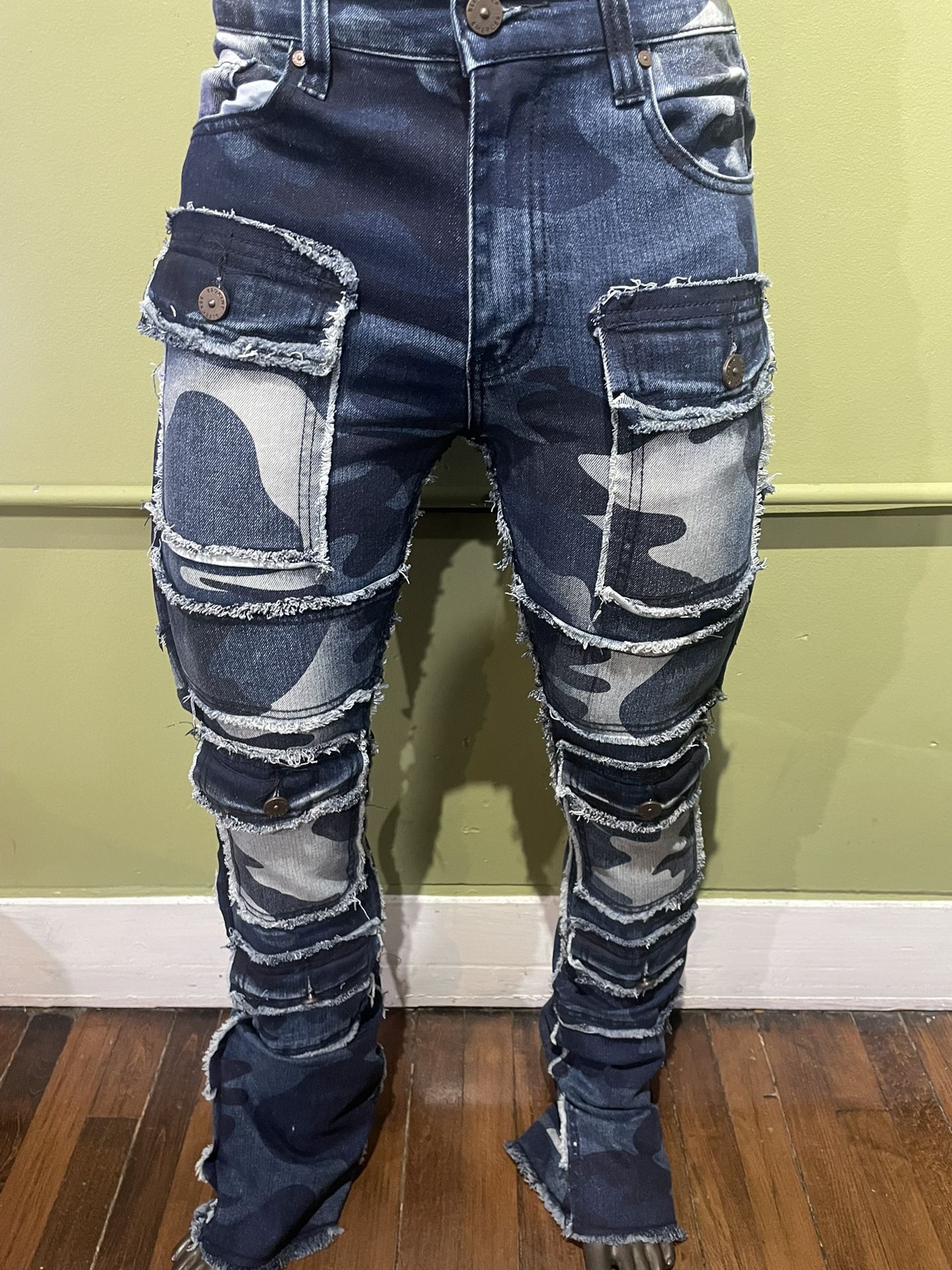 Bleecker&Mercer Denim Jean Blue Camo Stack Flare Fit - photo 5