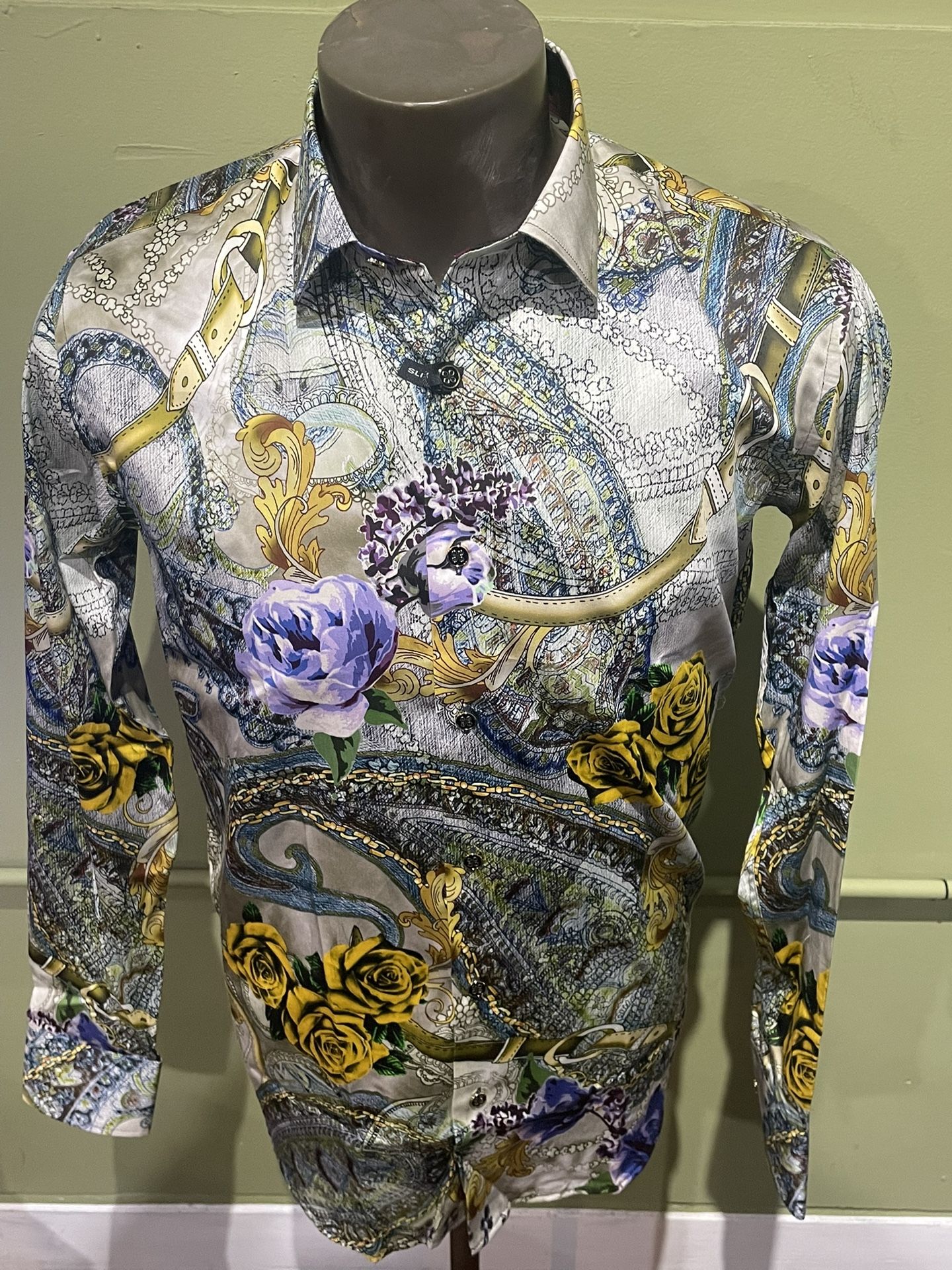 Barabas Shirt Button Front Slim Fit Gold/lavender - photo 4