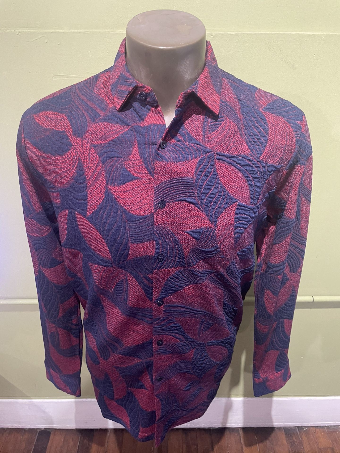 Deniko Shirt Button Front Blue/burgundy Floral - photo 4