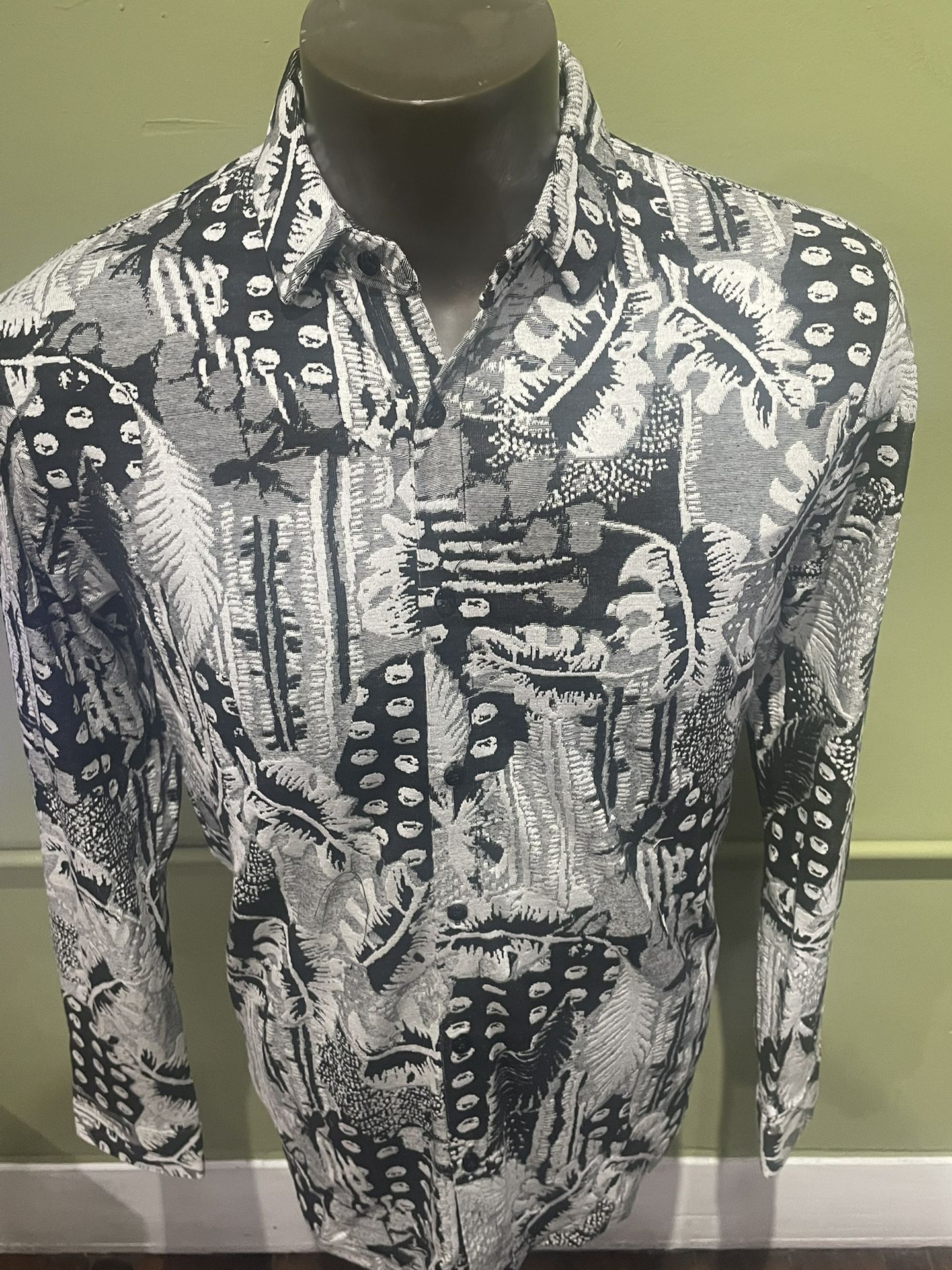 Deniko Shirt Button Front Black Floral Regular Fit - photo 4