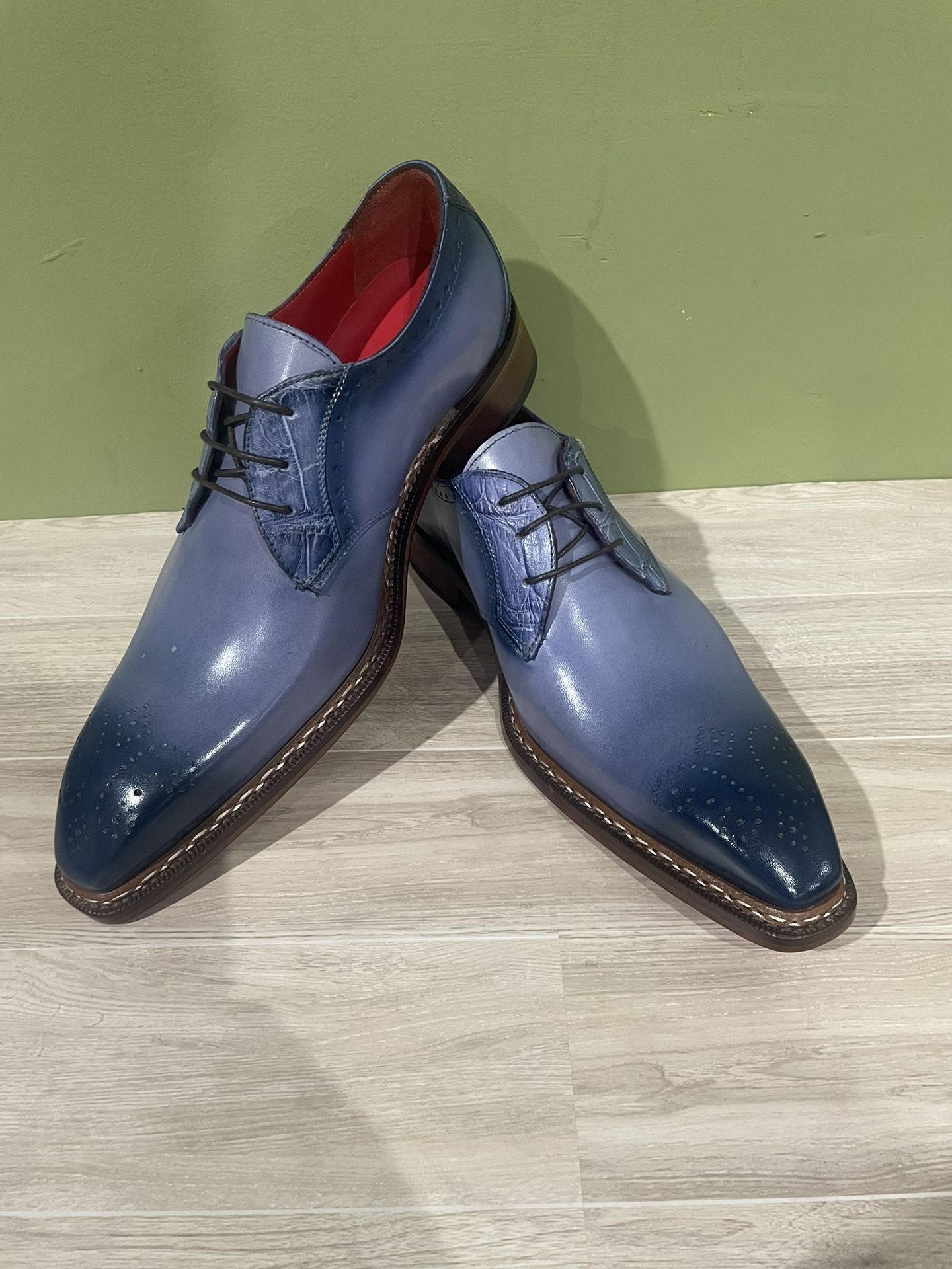 Fennix Italy Dress Shoes Lt Blue Calf/gator Oxford