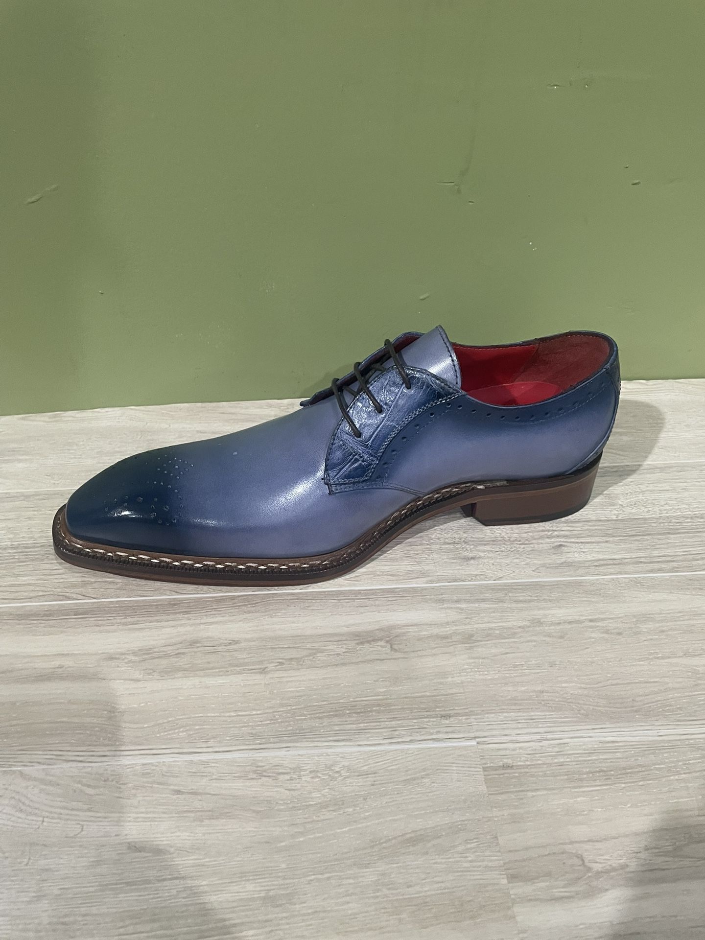 Fennix Italy Dress Shoes Lt Blue Calf/gator Oxford - photo 3