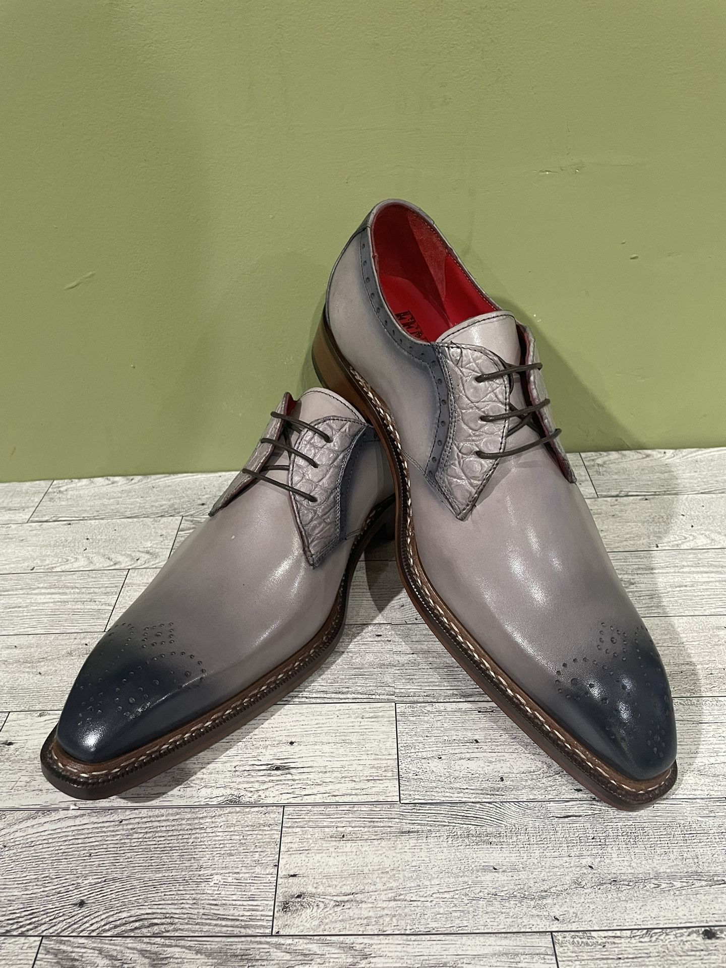 Fennix Italy Dress Shoes Gray Calf/gator Oxford