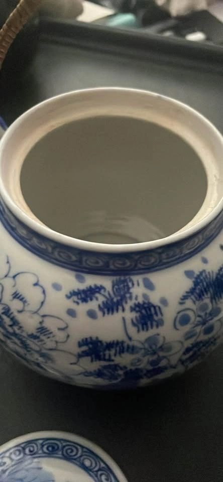Blue and White Floral Tea Pot with Woven Handle - photo 3