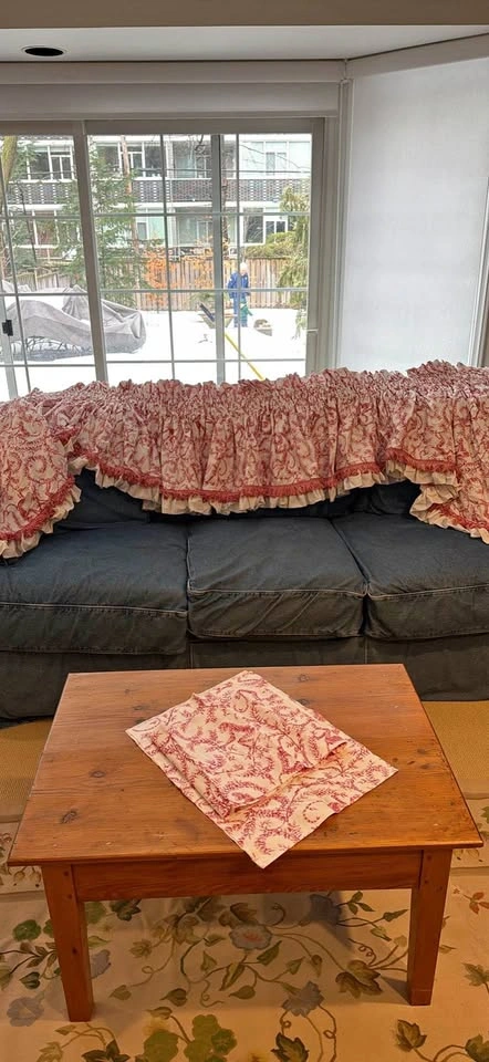 Rose Pink and White Fabric (Curtains w/ Valance)