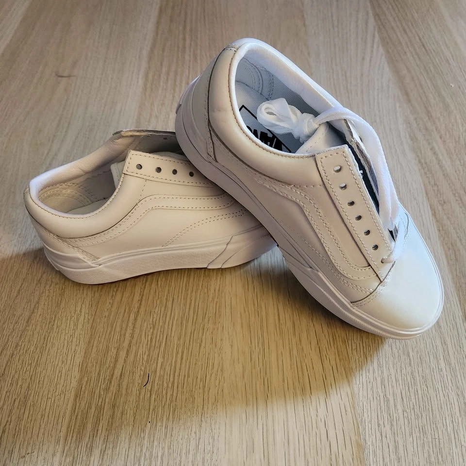 Vans Old Skool Stackform All White Leather Platform Shoes Women’