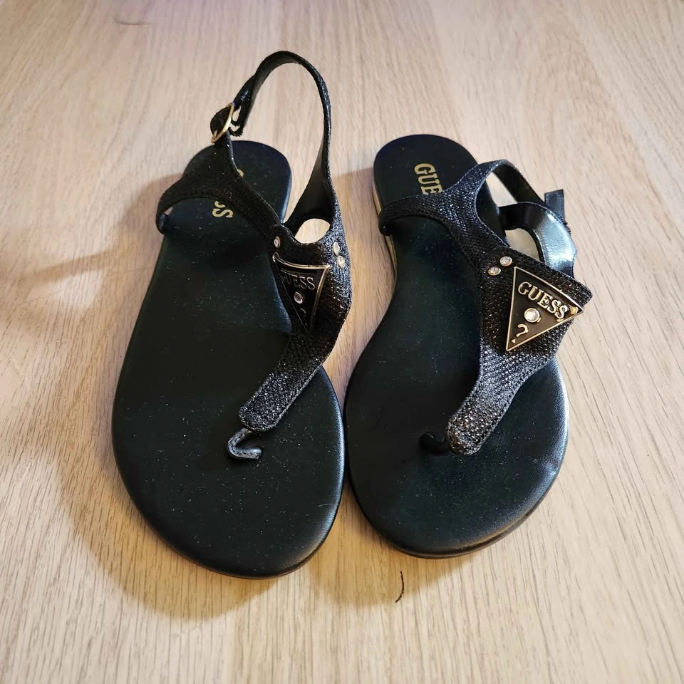 New GUESS black glittery ankle strap sandals size 5 - photo 2