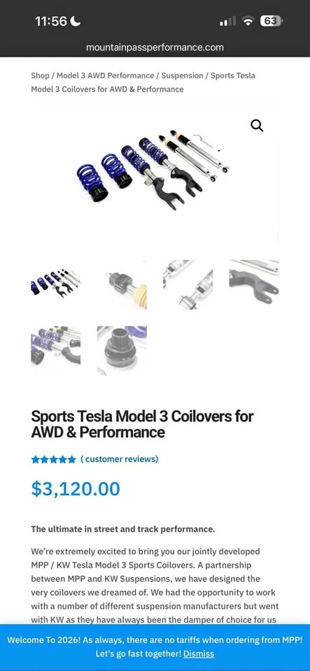 OEM Tesla Model 3 Performance Suspension - Low KM