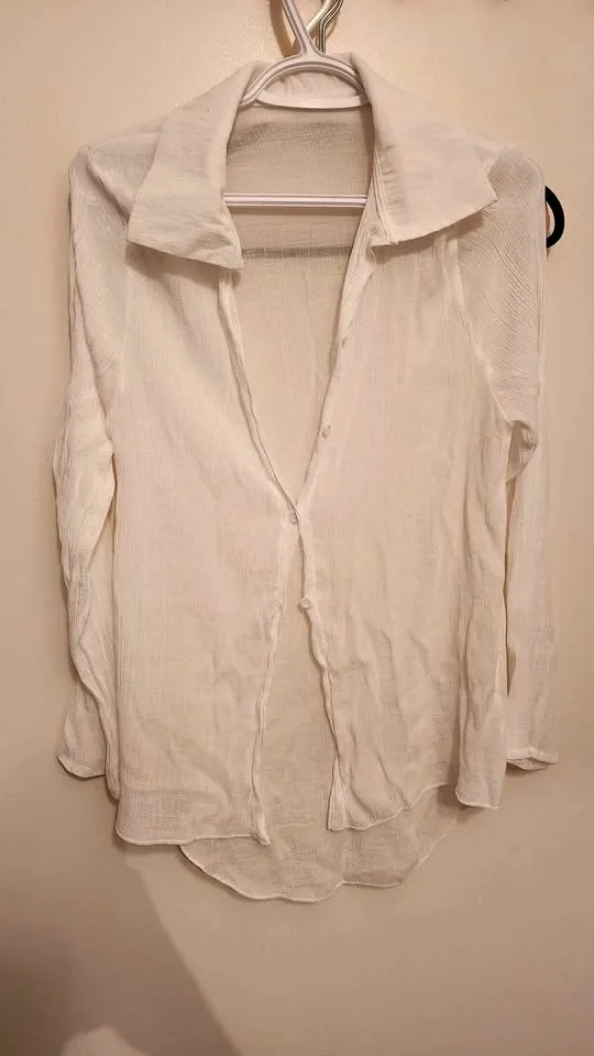 White beach coverup shirt in a Small thumbnail