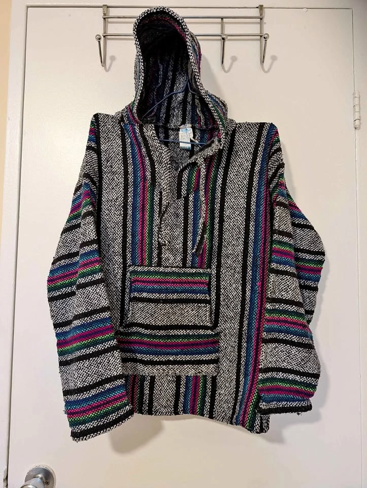 Baja Striped Pullover Hoodie Mexican Hoodie
