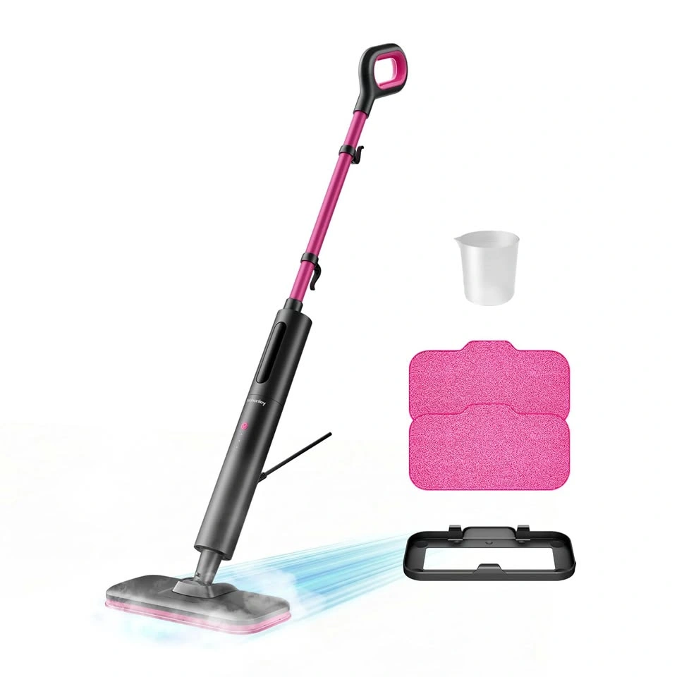 Schenley Steam Mop with 11 Accessories - Pink & Black