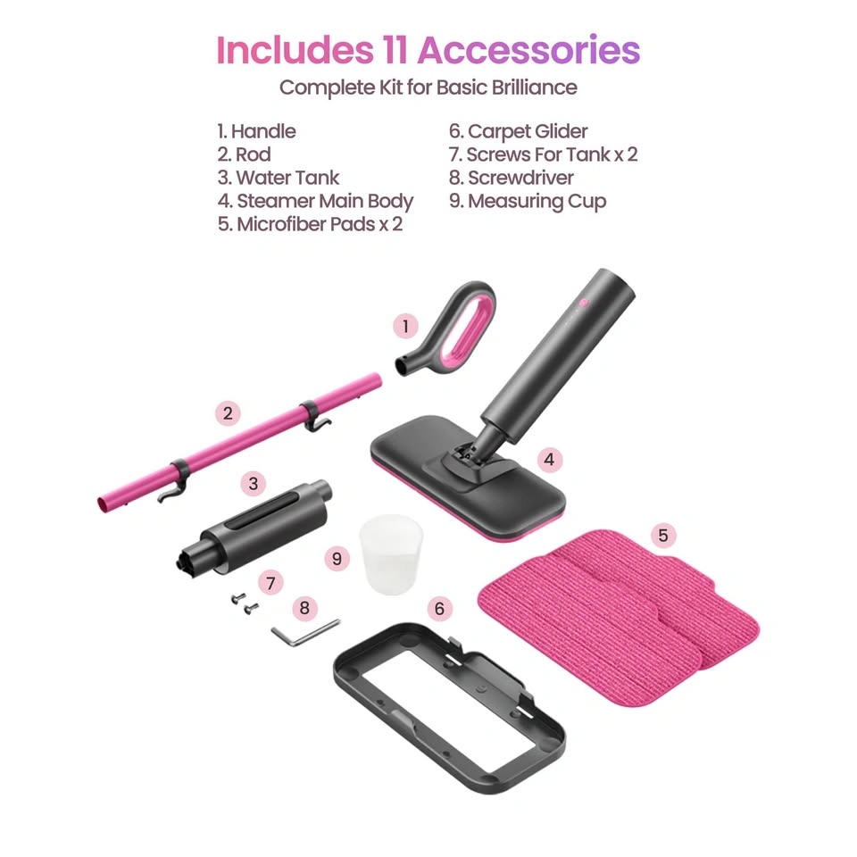 Schenley Steam Mop with 11 Accessories - Pink & Black - photo 2
