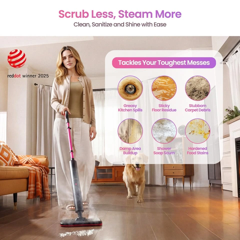 Schenley Steam Mop with 11 Accessories - Pink & Black - photo 4
