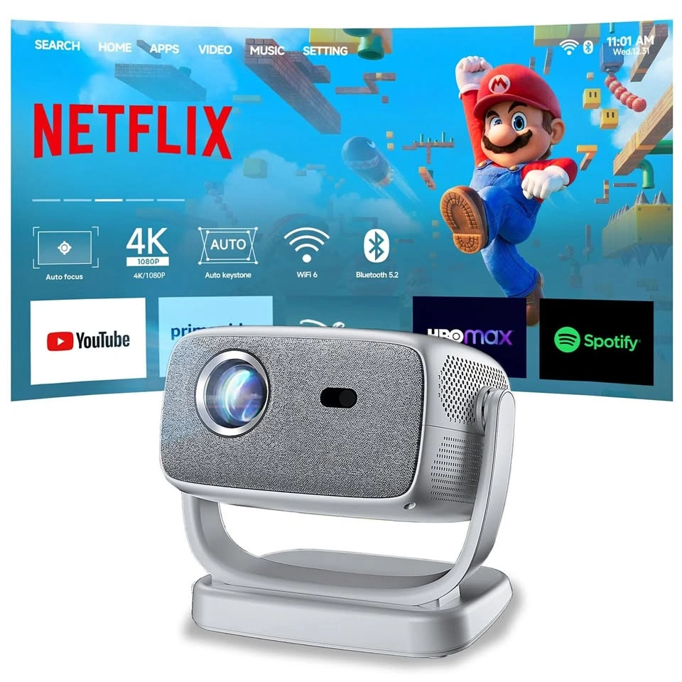 Smart 4K Projector w/ WiFi 6 Bluetooth Auto Focus