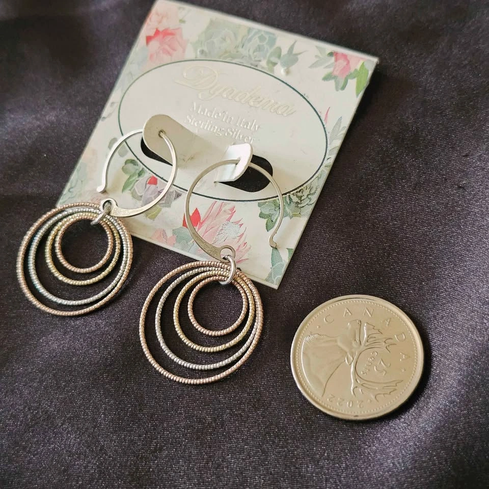 New Sterling Silver Tri-Color Hoop Dangle Earrings Dyadema Italy - photo 3