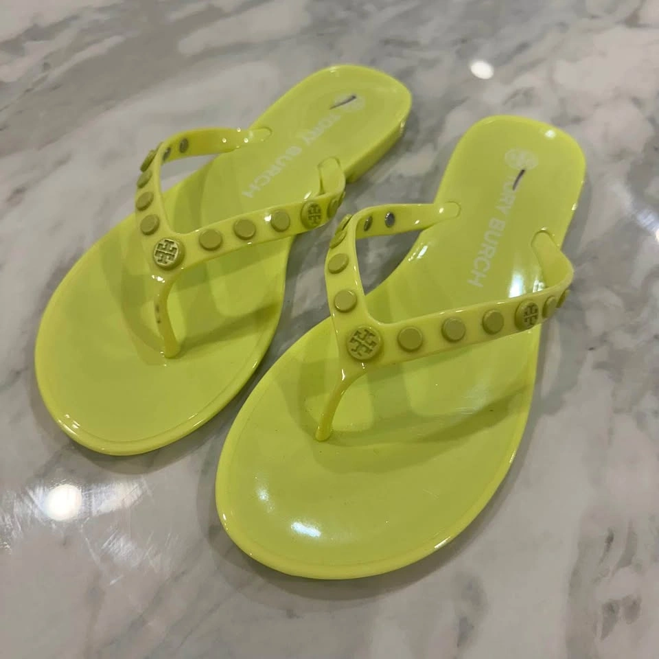 Tory Burch Sandals Lime Sherbet Green Studded Jelly Thong Flats