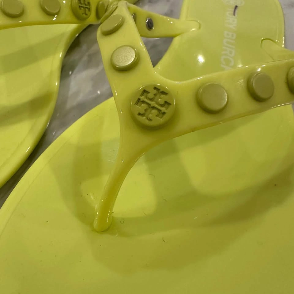 Tory Burch Sandals Lime Sherbet Green Studded Jelly Thong Flats - photo 2