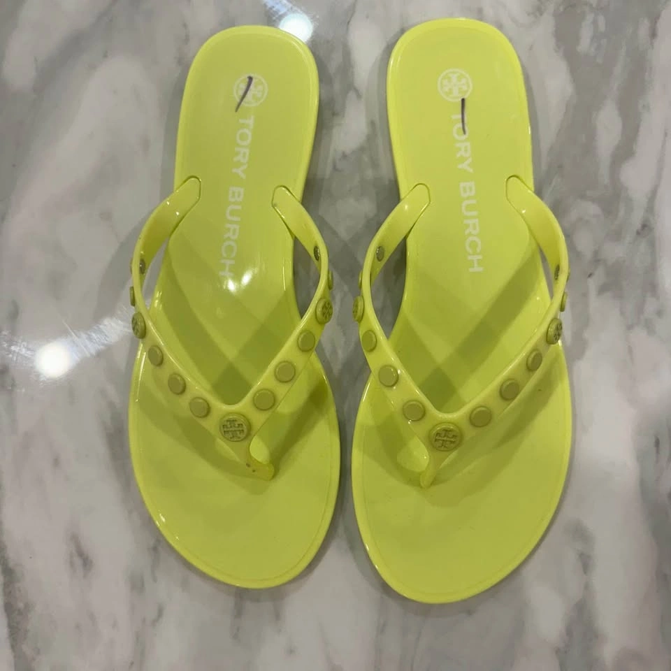 Tory Burch Sandals Lime Sherbet Green Studded Jelly Thong Flats - photo 3