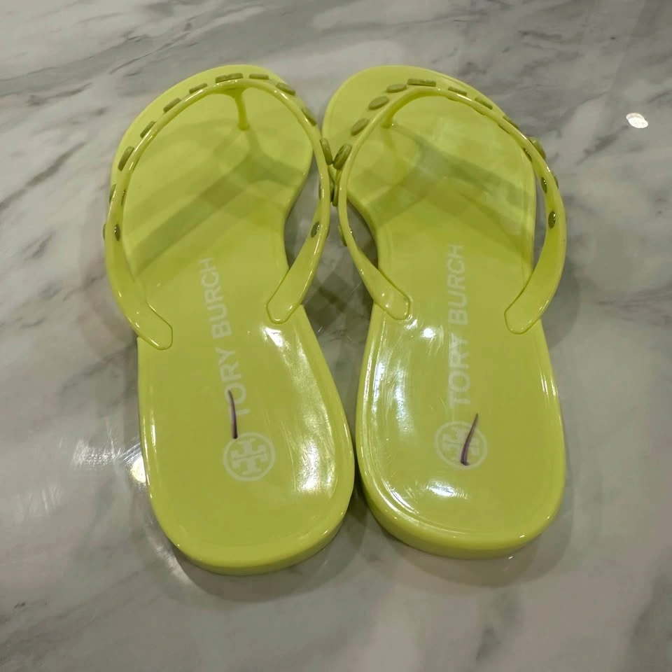Tory Burch Sandals Lime Sherbet Green Studded Jelly Thong Flats - photo 4