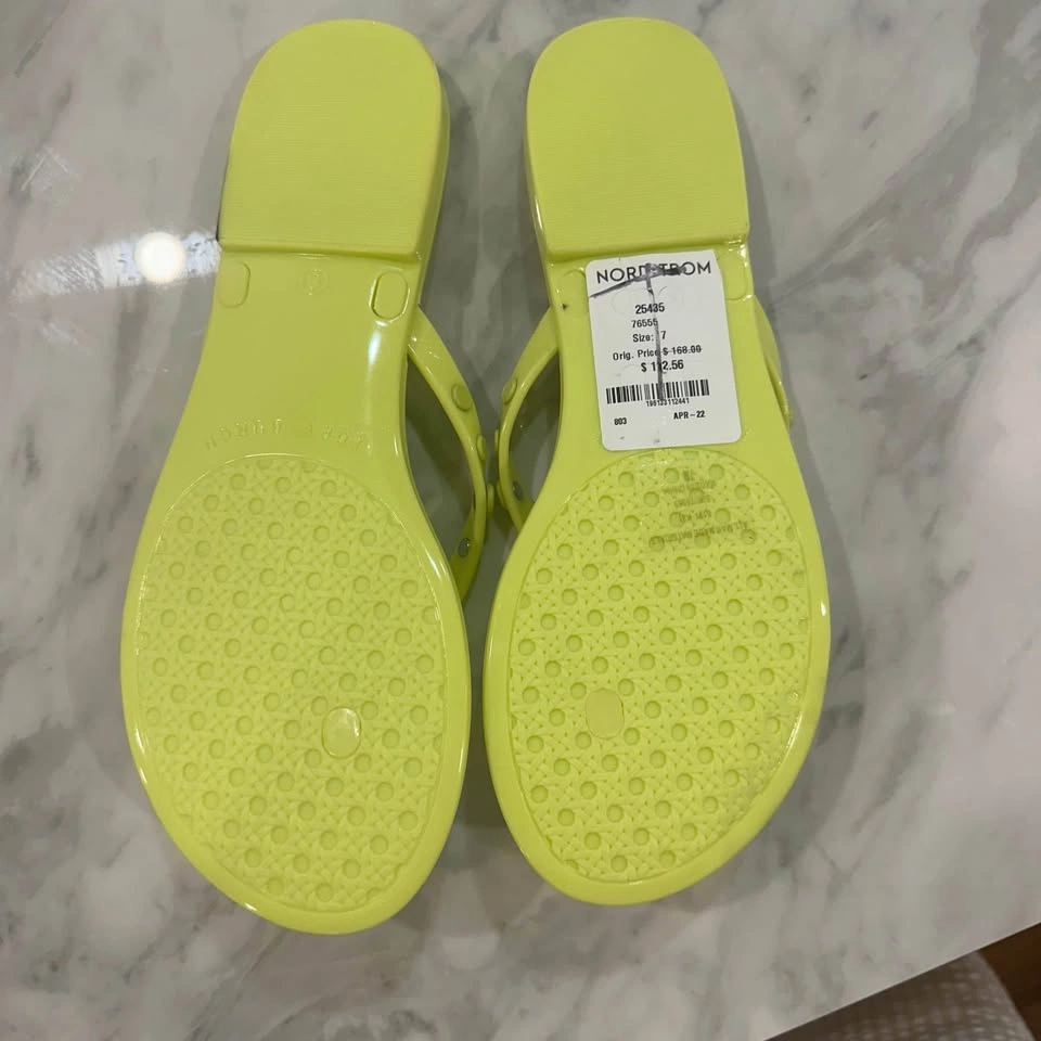 Tory Burch Sandals Lime Sherbet Green Studded Jelly Thong Flats - photo 5