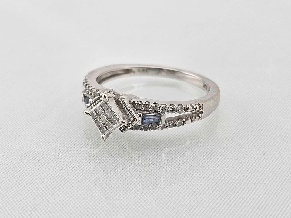 10k White Gold Diamond & Sapphire Engagement Ring - Size 6 - photo 3
