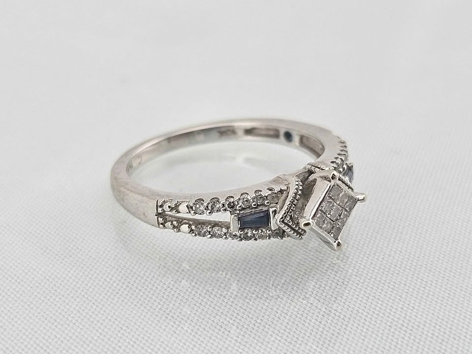 10k White Gold Diamond & Sapphire Engagement Ring - Size 6 - photo 4