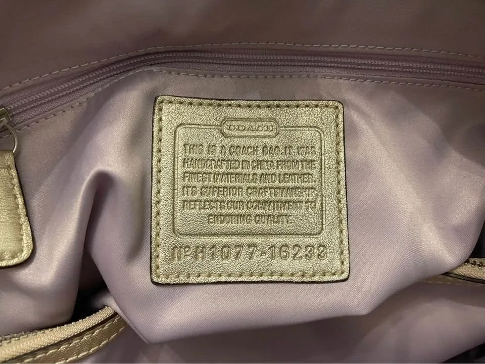 Authentic COACH Op Art Tote Bag Beige Gold 16233 image indicator(4)