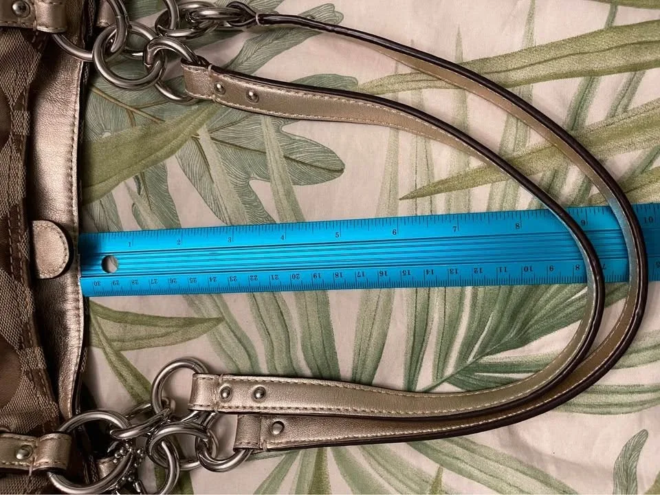 Authentic COACH Op Art Tote Bag Beige Gold 16233 image indicator(6)