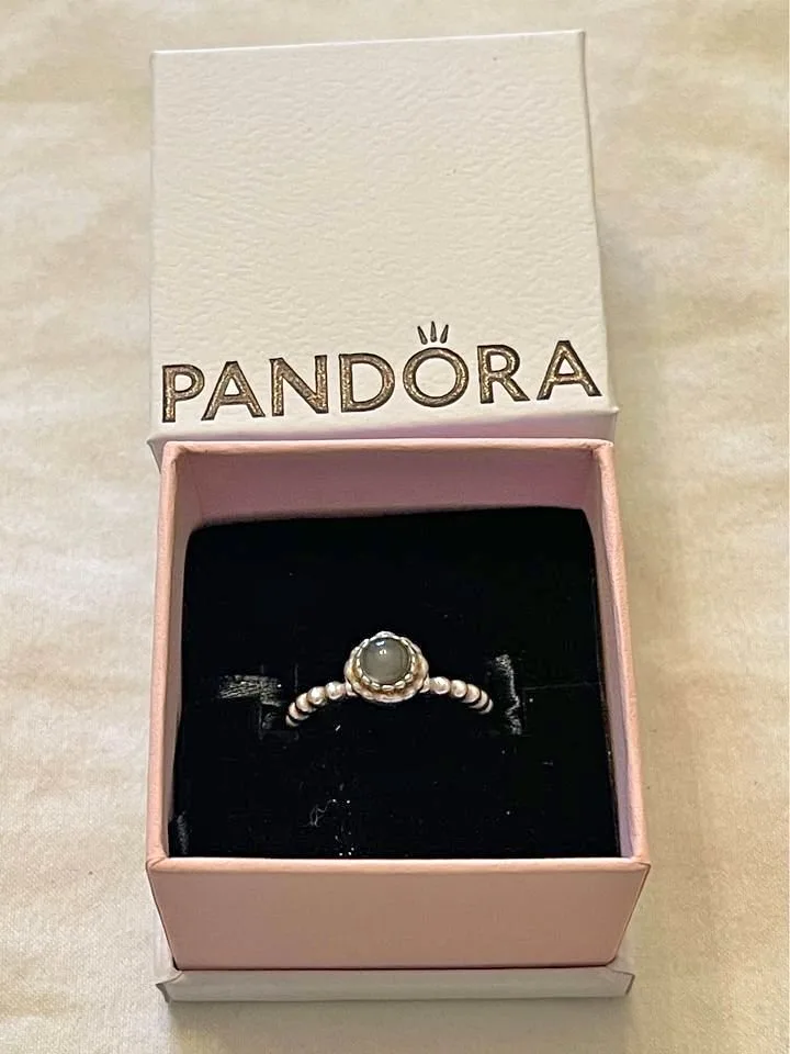 Authentic Pandora Birthday Blooms Ring, size 7, moonstone June thumbnail