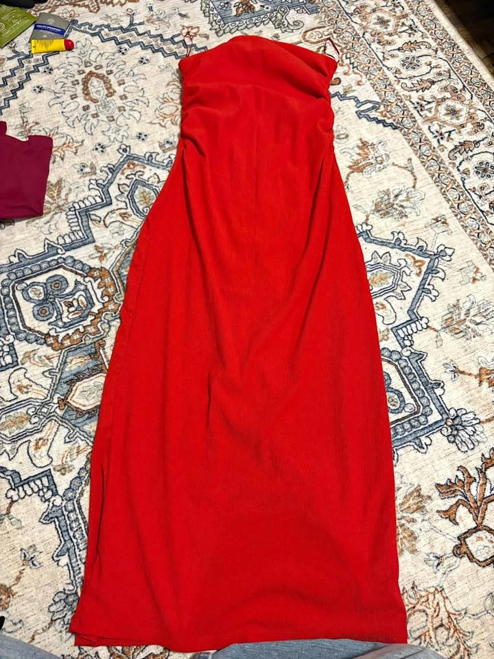 Red Stradivarius Strapless Dress